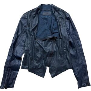 Blank NYC Faux Leather Snake Print Lightweight Moto Jacket Dark Navy Size Small
